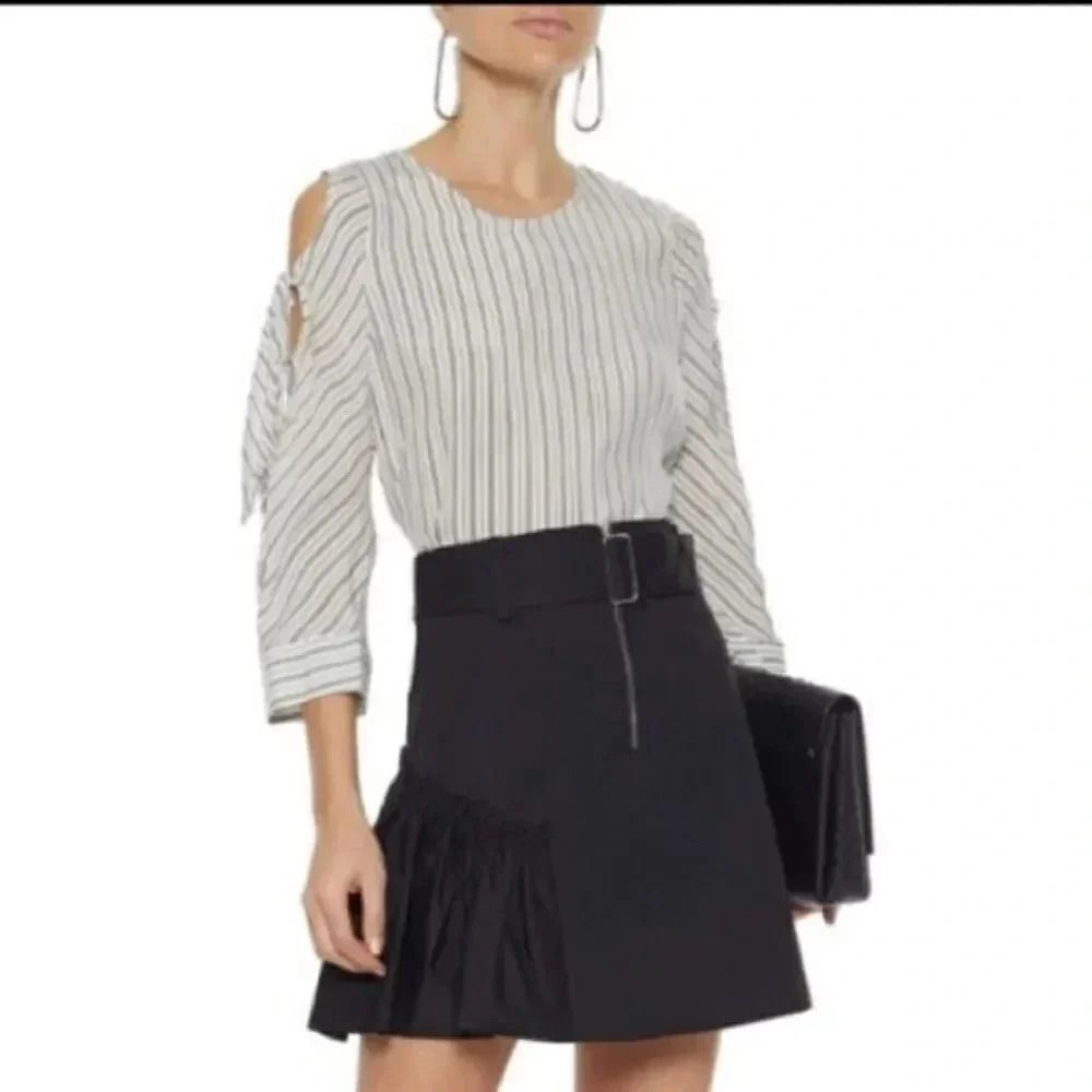 Sandro Manga Striped Cold-Shoulder Tie Tunic Top B